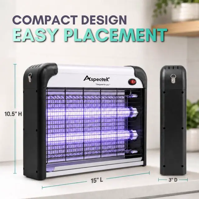 Alt view image 7 of 7 - Electric Bug Zapper, 20W UV Bulbs, High Voltage Mosquito, Fly and Moth Killer, Indoor and Covered Outdoor Insect Control for Gnat and Fruit Flies, Easy-Mount Design with Hanging Chain