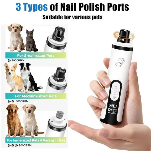 Alt view image 3 of 7 - Silent Pets Nail Grinder with 2 Lights and 3 Speeds,Cordless Nail Trimmers