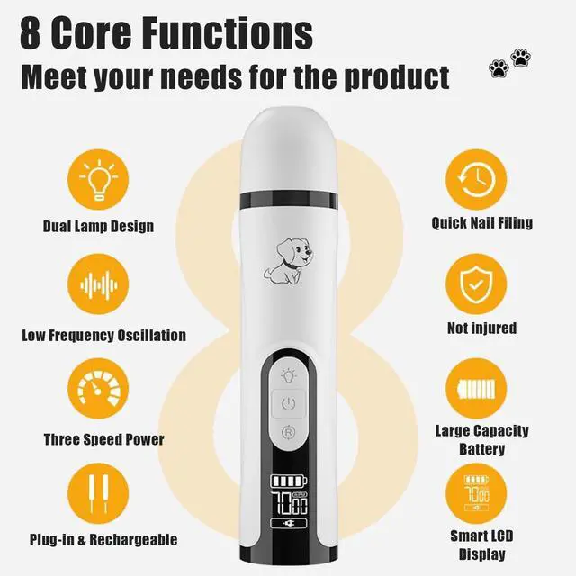 Alt view image 6 of 7 - Silent Pets Nail Grinder with 2 Lights and 3 Speeds,Cordless Nail Trimmers