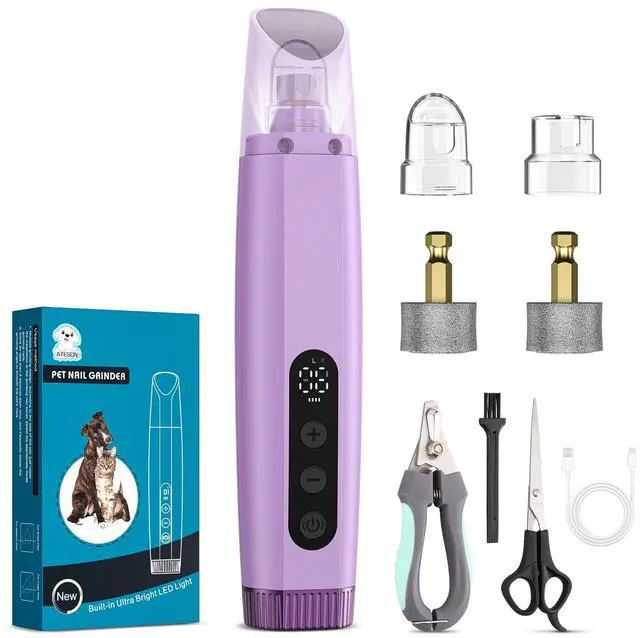 Main image of Dog Nail Grinder with LED Light, 6-Speed Quiet Electric Pet Nail Trimmers, Forward/Reverse, Powerful No-Stall Motor, 2000mAh Battery 8H Runtime, Dust Capture with Nail Clippers for Dogs & Cats