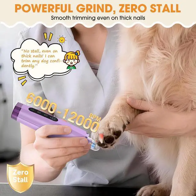 Alt view image 3 of 7 - Dog Nail Grinder with LED Light, 6-Speed Quiet Electric Pet Nail Trimmers, Forward/Reverse, Powerful No-Stall Motor, 2000mAh Battery 8H Runtime, Dust Capture with Nail Clippers for Dogs & Cats