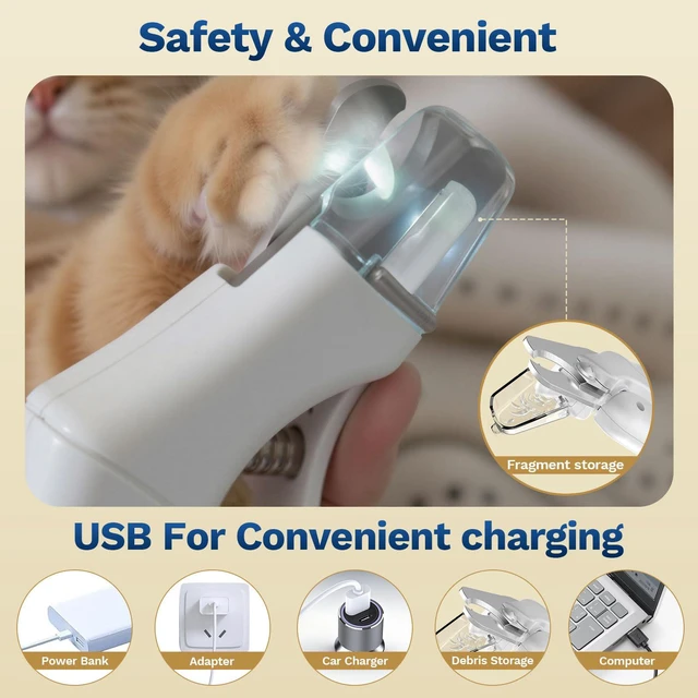 Alt view image 3 of 7 - 2-in-1 Dog & Cat Nail Clippers and Grinder with Catcher & 2 LED Lights | Stainless Steel Blade, Safety Guard, Type-C Rechargeable Low-Noise Grinder for Small, Medium & Large Pets
