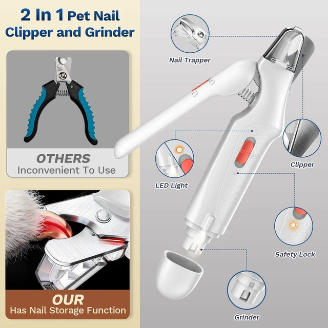 Alt view image 7 of 7 - 2-in-1 Dog & Cat Nail Clippers and Grinder with Catcher & 2 LED Lights | Stainless Steel Blade, Safety Guard, Type-C Rechargeable Low-Noise Grinder for Small, Medium & Large Pets