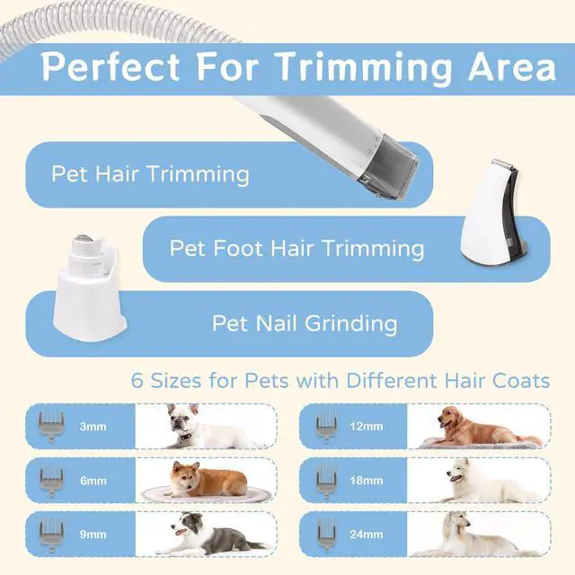 Alt view image 4 of 7 - Dog Grooming Kit, Pet Grooming Vacuum with Pet Clipper Nail Grinder, Dog Hair Vacuum with 6 Pet Grooming Tools for Dogs Cats Shedding Grooming