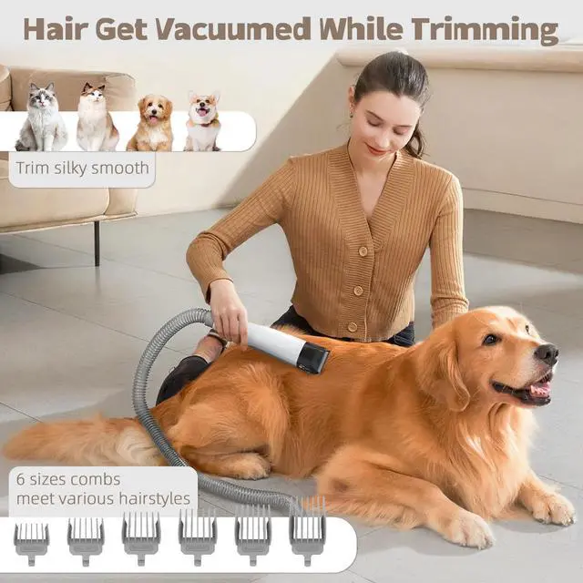 Alt view image 5 of 7 - Dog Grooming Kit, Pet Grooming Vacuum with Pet Clipper Nail Grinder, Dog Hair Vacuum with 6 Pet Grooming Tools for Dogs Cats Shedding Grooming