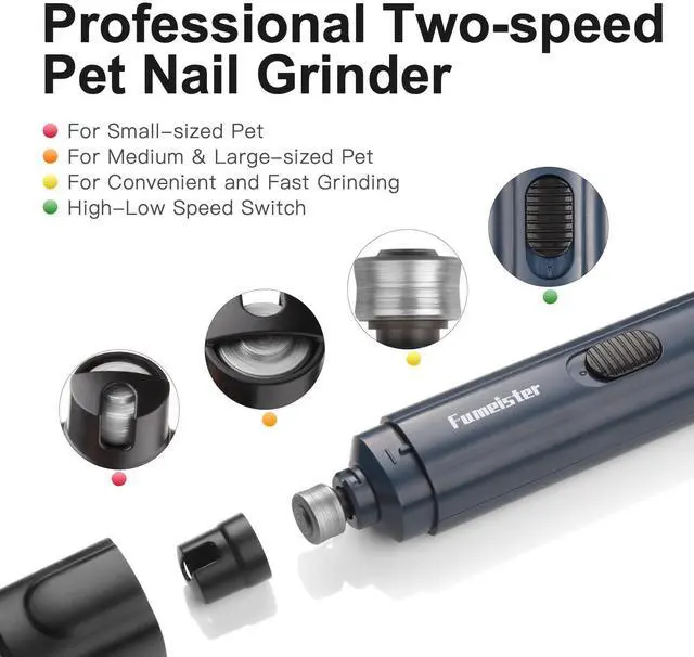Alt view image 2 of 7 - Pet Nail Grinder for Dogs - Quiet 2-Speed Type-C Rechargeable Dog Nail Trimmer, Low Noise Paw Grooming for Dogs & Cats (Blue)