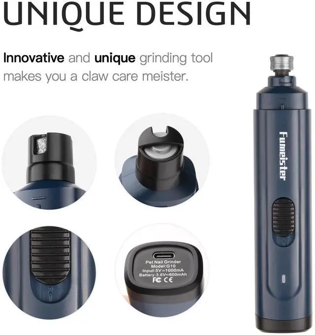 Alt view image 3 of 7 - Pet Nail Grinder for Dogs - Quiet 2-Speed Type-C Rechargeable Dog Nail Trimmer, Low Noise Paw Grooming for Dogs & Cats (Blue)
