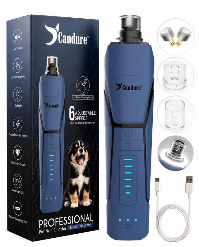 Main image of Whisper Quiet Dog Nail Grinder with 360 Degree LED Light, 6-Speed Rechargeable Pet Nail Trimmers with Extra Grinding Head for Safe, Stress-Free Grooming for All Pet Sizes