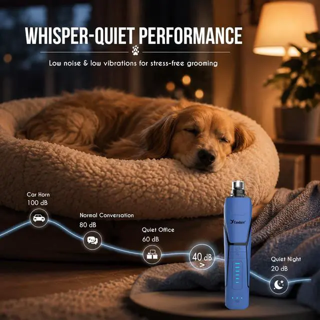 Alt view image 3 of 7 - Whisper Quiet Dog Nail Grinder with 360 Degree LED Light, 6-Speed Rechargeable Pet Nail Trimmers with Extra Grinding Head for Safe, Stress-Free Grooming for All Pet Sizes