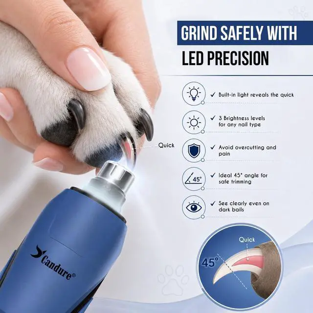 Alt view image 4 of 7 - Whisper Quiet Dog Nail Grinder with 360 Degree LED Light, 6-Speed Rechargeable Pet Nail Trimmers with Extra Grinding Head for Safe, Stress-Free Grooming for All Pet Sizes