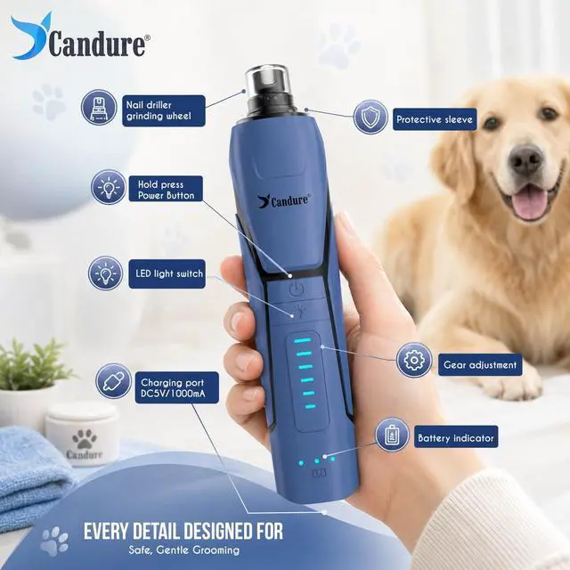 Alt view image 7 of 7 - Whisper Quiet Dog Nail Grinder with 360 Degree LED Light, 6-Speed Rechargeable Pet Nail Trimmers with Extra Grinding Head for Safe, Stress-Free Grooming for All Pet Sizes