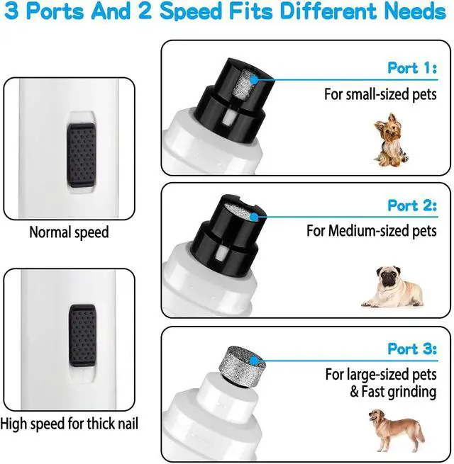 Alt view image 4 of 7 - Dog Nail Grinder Upgraded - Professional 2-Speed Whisper-Quiet Electric Pet Nail Trimmer Painless Paws Grooming & Smoothing for Small Medium Large Dogs & Cats (White)