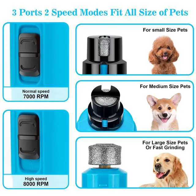 Alt view image 4 of 7 - Dog Nail Grinder with 2 LED Light - Super Quiet Pet Nail Grinder Powerful 2-Speed Electric Dog Nail Trimmer File Toenail Grinder for Puppy Small Medium Large Breed Dogs & Cats (Blue)