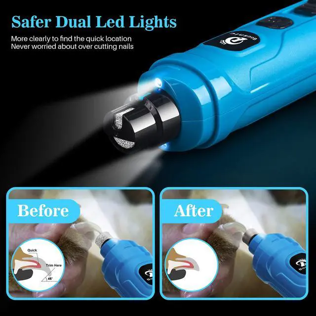 Alt view image 2 of 7 - Dog Nail Grinder with 2 LED Light - Super Quiet Pet Nail Grinder Powerful 2-Speed Electric Dog Nail Trimmer File Toenail Grinder for Puppy Small Medium Large Breed Dogs & Cats (Blue)