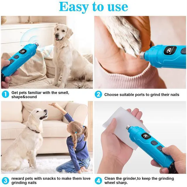 Alt view image 7 of 7 - Dog Nail Grinder with 2 LED Light - Super Quiet Pet Nail Grinder Powerful 2-Speed Electric Dog Nail Trimmer File Toenail Grinder for Puppy Small Medium Large Breed Dogs & Cats (Blue)