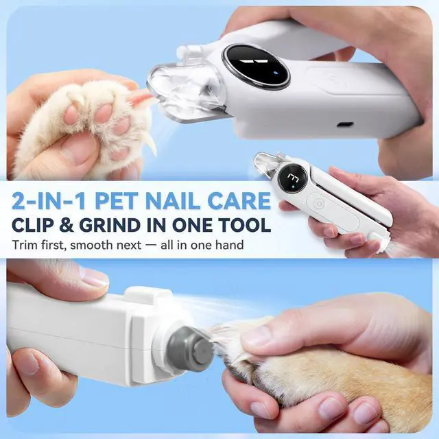 Alt view image 2 of 7 - 2-in-1 Quiet Electric Pet Nail Clipper & Grinder with Light for Dogs Cats