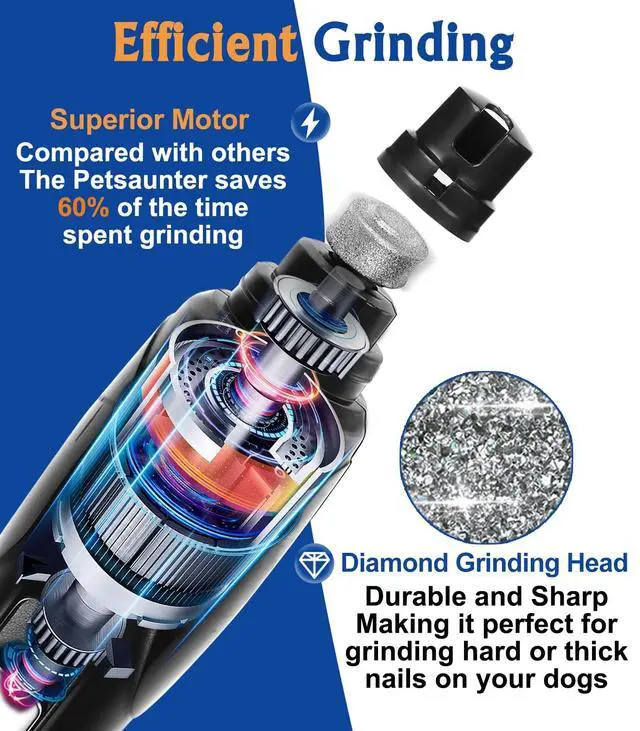 Alt view image 3 of 7 - Dog Nail Grinder, 2-Speed and LED Light, Touch-Switch, TypeC, Quiet and Low-Vibration Dog Nail Trimmers, and 3 Ports for Large Dogs, Medium, Small Dogs Cats Pets with Hard or Thick Nail