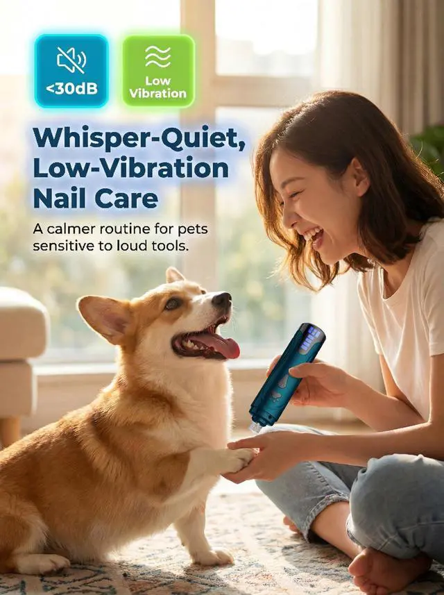 Alt view image 2 of 7 - Super Quiet Dog Nail Grinder & Clippers Kit with 2 LED Lights, 3 Speeds Up to 12,000 RPM, Lower Than 30dB Electric Pet Nail Trimmer for Small Medium Large Dogs and Cats