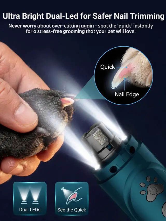 Alt view image 3 of 7 - Super Quiet Dog Nail Grinder & Clippers Kit with 2 LED Lights, 3 Speeds Up to 12,000 RPM, Lower Than 30dB Electric Pet Nail Trimmer for Small Medium Large Dogs and Cats