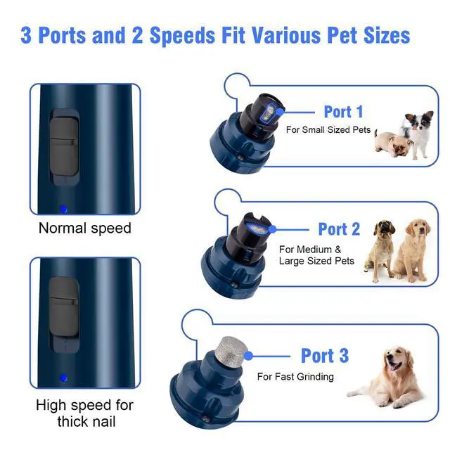Alt view image 3 of 7 - Dog Nail Grinder with LED Light - Upgraded 2-Speed Electric Pet Nail Trimmer Powerful Painless Paws Grooming & Smoothing for Small Medium Large Dogs & Cats (Dark Blue)