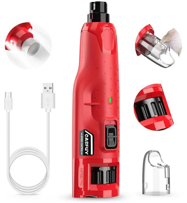 Main image of Dog Nail Grinder Quiet - (45db) 6-Speed Pet Nail Grinder with 2 LED Lights for Large Medium Small Dogs/Cats, Professional 3 Ports Rechargeable Electric Dog Nail Trimmer with Dust Cap(Red)