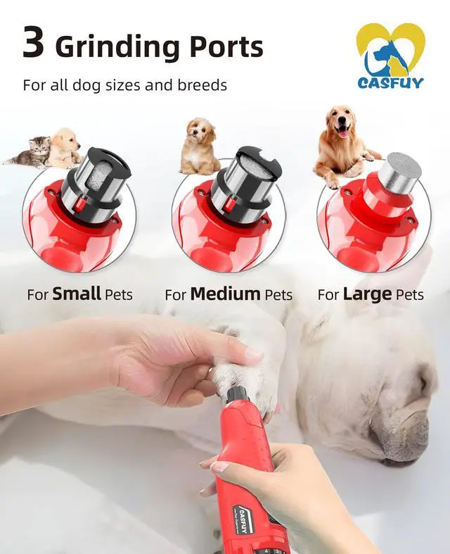 Alt view image 3 of 7 - Dog Nail Grinder Quiet - (45db) 6-Speed Pet Nail Grinder with 2 LED Lights for Large Medium Small Dogs/Cats, Professional 3 Ports Rechargeable Electric Dog Nail Trimmer with Dust Cap(Red)