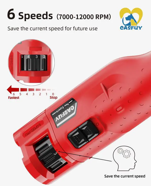 Alt view image 2 of 7 - Dog Nail Grinder Quiet - (45db) 6-Speed Pet Nail Grinder with 2 LED Lights for Large Medium Small Dogs/Cats, Professional 3 Ports Rechargeable Electric Dog Nail Trimmer with Dust Cap(Red)