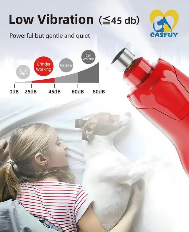 Alt view image 5 of 7 - Dog Nail Grinder Quiet - (45db) 6-Speed Pet Nail Grinder with 2 LED Lights for Large Medium Small Dogs/Cats, Professional 3 Ports Rechargeable Electric Dog Nail Trimmer with Dust Cap(Red)