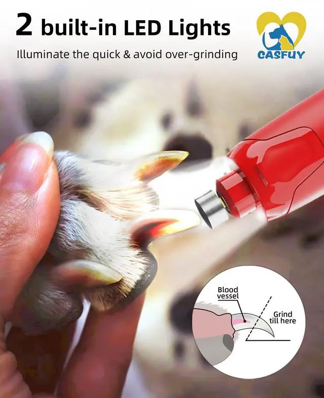 Alt view image 4 of 7 - Dog Nail Grinder Quiet - (45db) 6-Speed Pet Nail Grinder with 2 LED Lights for Large Medium Small Dogs/Cats, Professional 3 Ports Rechargeable Electric Dog Nail Trimmer with Dust Cap(Red)