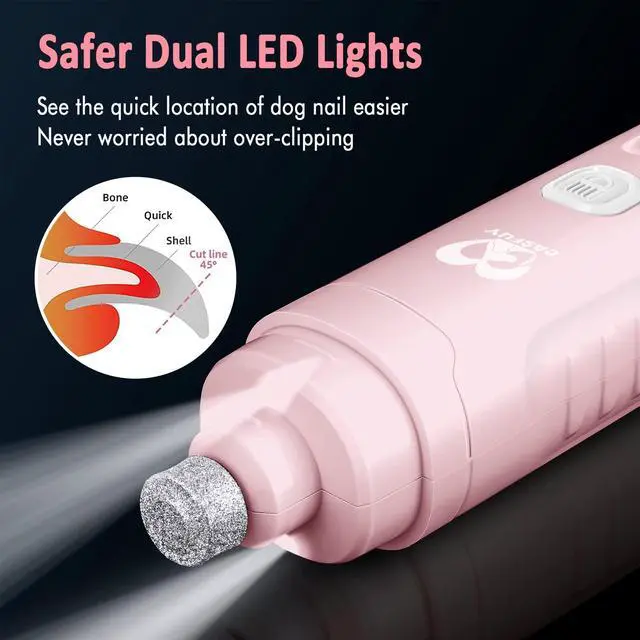 Alt view image 3 of 7 - Dog Nail Grinder with 2 LED Light for Large Medium Small Dogs - 3X More Powerful 2-Speed Electric Pet Nail Trimmer Rechargeable Quiet Painless Paws Grooming & Smoothing Tool
