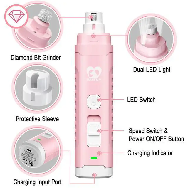 Alt view image 6 of 7 - Dog Nail Grinder with 2 LED Light for Large Medium Small Dogs - 3X More Powerful 2-Speed Electric Pet Nail Trimmer Rechargeable Quiet Painless Paws Grooming & Smoothing Tool