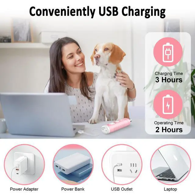 Alt view image 7 of 7 - Dog Nail Grinder with 2 LED Light for Large Medium Small Dogs - 3X More Powerful 2-Speed Electric Pet Nail Trimmer Rechargeable Quiet Painless Paws Grooming & Smoothing Tool