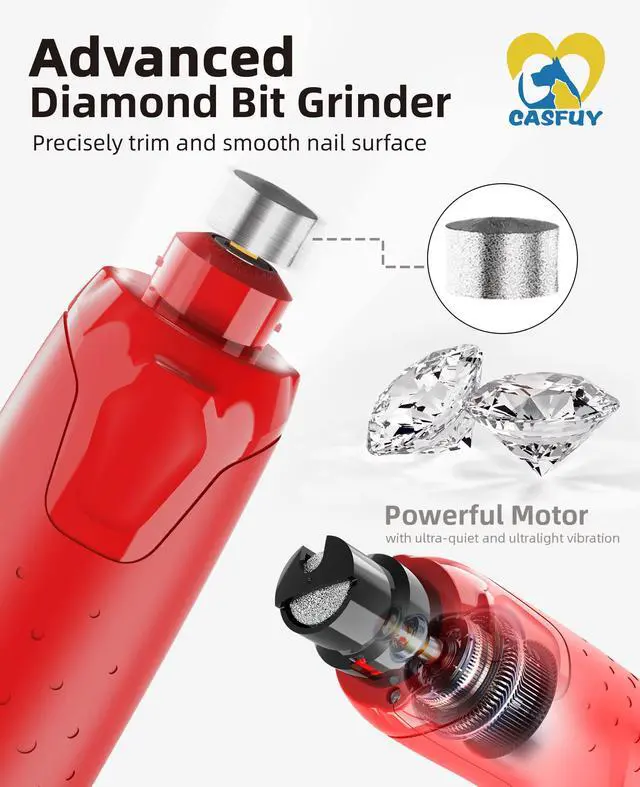 Alt view image 7 of 7 - Dog Nail Grinder Quiet - (45db) 6-Speed Pet Nail Grinder with 2 LED Lights for Large Medium Small Dogs/Cats, Professional 3 Ports Rechargeable Electric Dog Nail Trimmer with Dust Cap(Red)