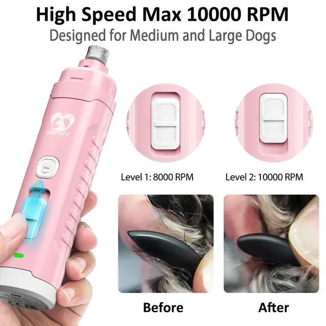 Alt view image 4 of 7 - Dog Nail Grinder with 2 LED Light for Large Medium Small Dogs - 3X More Powerful 2-Speed Electric Pet Nail Trimmer Rechargeable Quiet Painless Paws Grooming & Smoothing Tool
