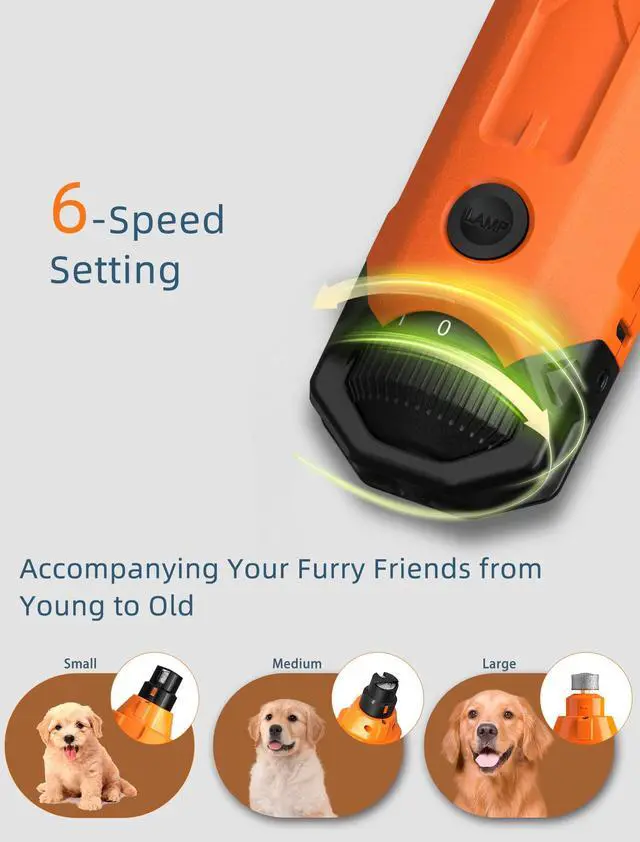 Alt view image 5 of 7 - 6-Speed Dog Nail Grinder& 3 Grinding Heads with 2 LED Lights