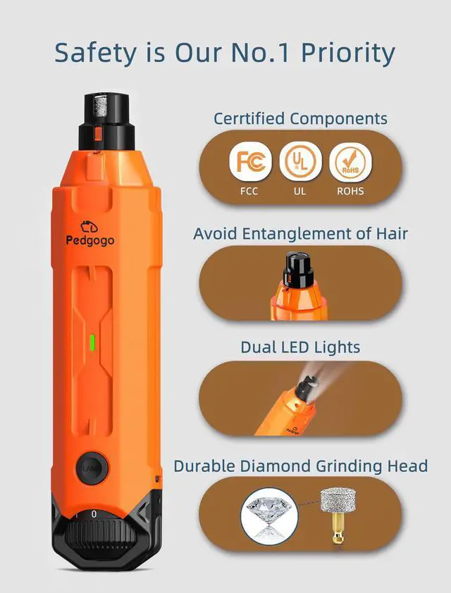 Alt view image 6 of 7 - 6-Speed Dog Nail Grinder& 3 Grinding Heads with 2 LED Lights