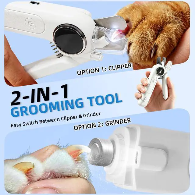 Alt view image 2 of 7 - 2-in-1 Dog Nail Clippers & Grinder with LED Light, Quiet Electric Pet Nail Trimmer for Small Medium Large Dogs & Cats, 3 Speeds, USB Rechargeable, Quick Sensor, Safety Lock & Splash Guard (White)