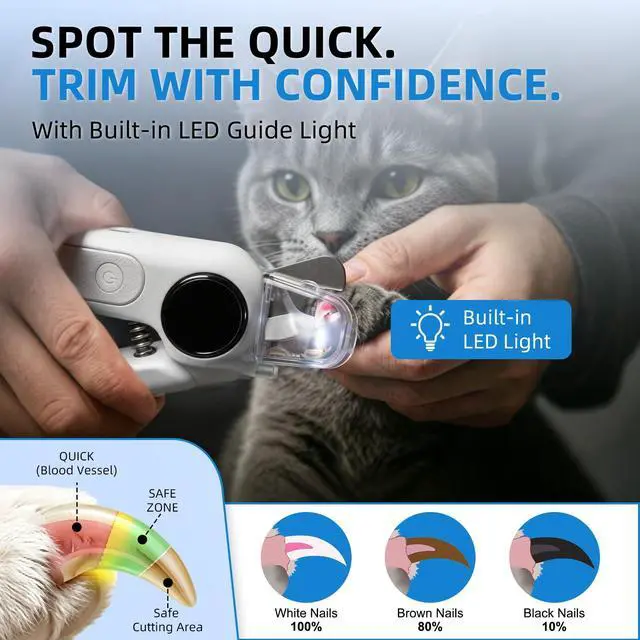 Alt view image 3 of 7 - 2-in-1 Dog Nail Clippers & Grinder with LED Light, Quiet Electric Pet Nail Trimmer for Small Medium Large Dogs & Cats, 3 Speeds, USB Rechargeable, Quick Sensor, Safety Lock & Splash Guard (White)