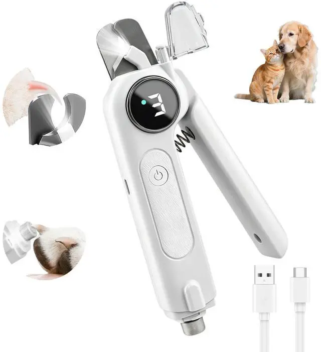 Main image of 2-in-1 Dog Nail Clippers & Grinder with LED Light, Quiet Electric Pet Nail Trimmer for Small Medium Large Dogs & Cats, 3 Speeds, USB Rechargeable, Quick Sensor, Safety Lock & Splash Guard (White)