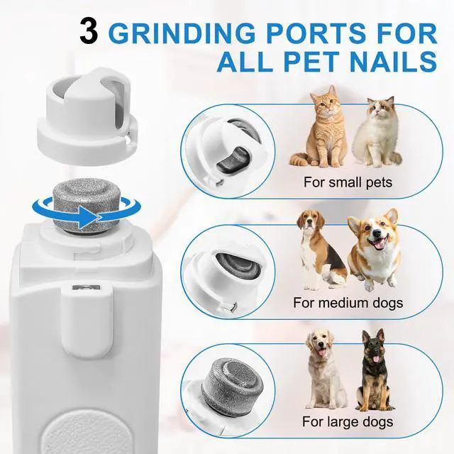 Alt view image 7 of 7 - 2-in-1 Dog Nail Clippers & Grinder with LED Light, Quiet Electric Pet Nail Trimmer for Small Medium Large Dogs & Cats, 3 Speeds, USB Rechargeable, Quick Sensor, Safety Lock & Splash Guard (White)