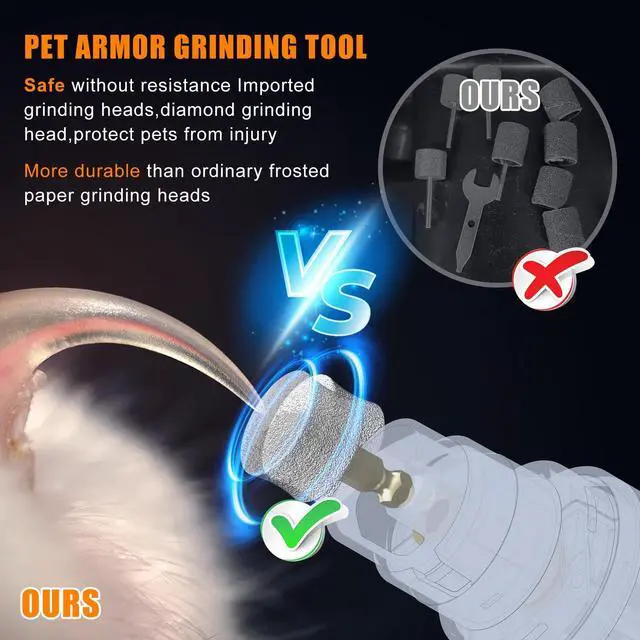 Alt view image 4 of 7 - Dog Nail Grinder Quiet - Professional 2-Speed Electric Pet Nail Trimmer with Guard, Rechargeable & Painless Claw Grinder for Small Medium Large Dogs & Cats, Low Noise & Vibration