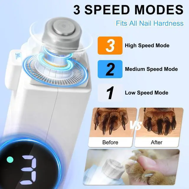 Alt view image 6 of 7 - 2-in-1 Dog Nail Clippers & Grinder with LED Light, Quiet Electric Pet Nail Trimmer for Small Medium Large Dogs & Cats, 3 Speeds, USB Rechargeable, Quick Sensor, Safety Lock & Splash Guard (White)