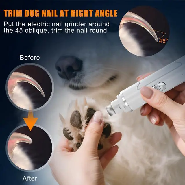 Alt view image 5 of 7 - Dog Nail Grinder Quiet - Professional 2-Speed Electric Pet Nail Trimmer with Guard, Rechargeable & Painless Claw Grinder for Small Medium Large Dogs & Cats, Low Noise & Vibration