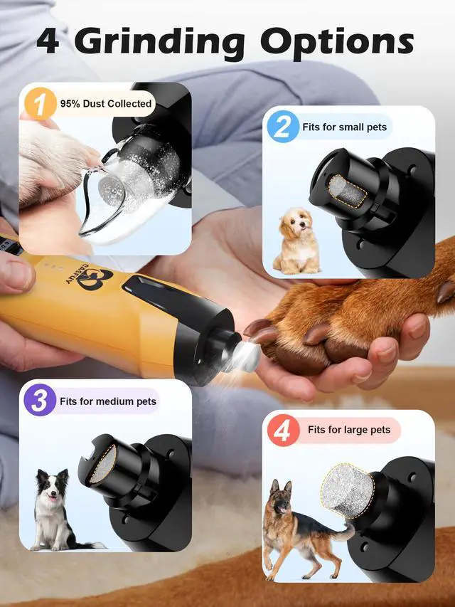 Alt view image 3 of 7 - 6-Speed Dog Nail Grinder 50%+ Boost Power Dog Nail Trimmers Quiet with Dust Cap & 2 LED Lights & 2000mAh Battery & 4.8V Motor Electric Pet Toenail File Tool for Large Medium Small Dogs Cats