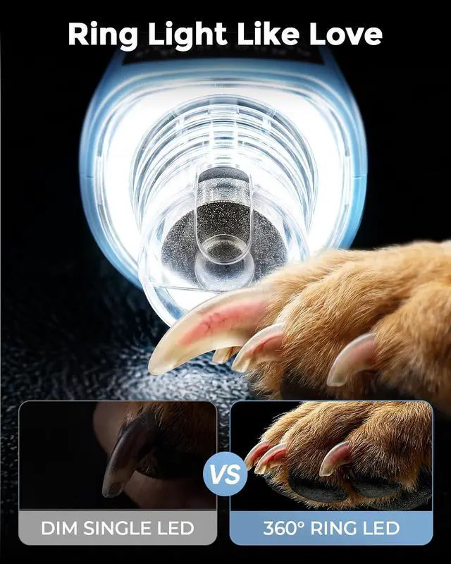 Alt view image 3 of 7 - 7-Speed Dog & Cat Nail Grinder with Light - Ring LED Safe to Avoid Overcut, Quiet Low Vibration & Powerful Fast, Cordless Rechargeable Toenail Trimmer for Small & Large Puppy & Breeds Paws(Blue)