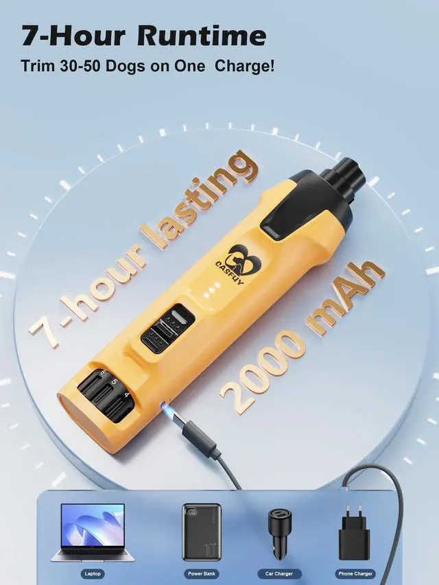Alt view image 6 of 7 - 6-Speed Dog Nail Grinder 50%+ Boost Power Dog Nail Trimmers Quiet with Dust Cap & 2 LED Lights & 2000mAh Battery & 4.8V Motor Electric Pet Toenail File Tool for Large Medium Small Dogs Cats