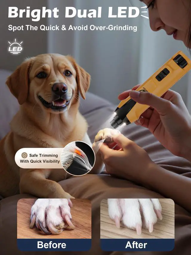 Alt view image 5 of 7 - 6-Speed Dog Nail Grinder 50%+ Boost Power Dog Nail Trimmers Quiet with Dust Cap & 2 LED Lights & 2000mAh Battery & 4.8V Motor Electric Pet Toenail File Tool for Large Medium Small Dogs Cats