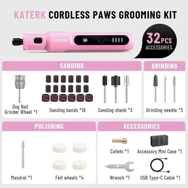 Alt view image 7 of 7 - Pet Dog Nail Grinder - 5 Speed Quiet 32PCS Electric Dog Nail Trimmer