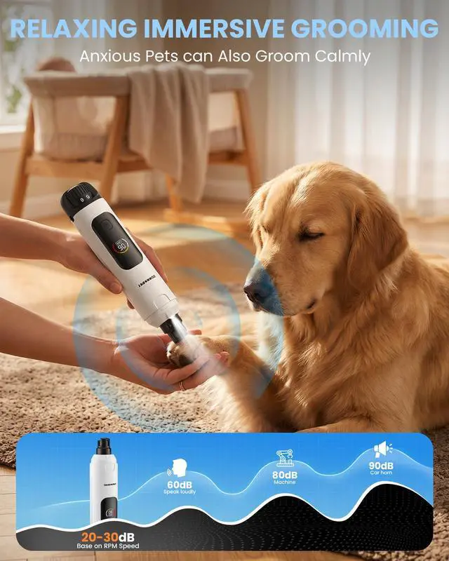 Alt view image 2 of 7 - Dog Nail Grinder with New LCD Display,25dB Quiet 6-Speed Dog Nail Trimmer Avoid Anxiety,1.5H Fast Charge,2 LED Safe Lights,50% More Power - Painless Pets Nails Grinding - White