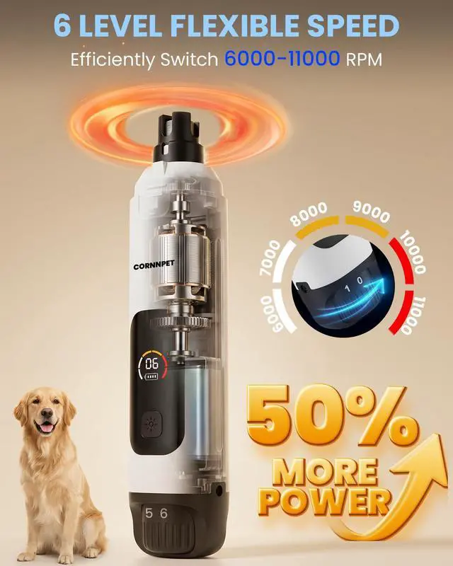 Alt view image 3 of 7 - Dog Nail Grinder with New LCD Display,25dB Quiet 6-Speed Dog Nail Trimmer Avoid Anxiety,1.5H Fast Charge,2 LED Safe Lights,50% More Power - Painless Pets Nails Grinding - White